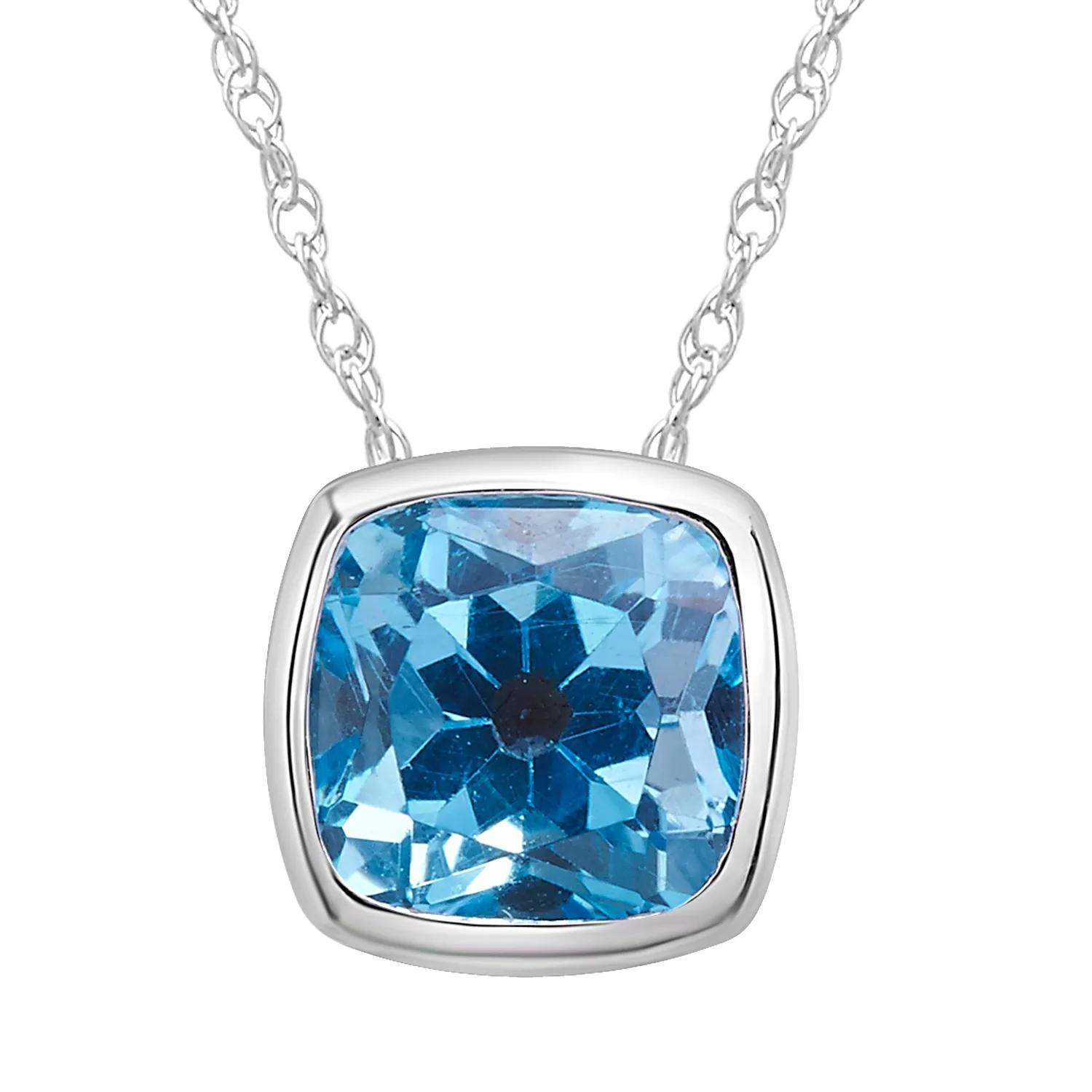 Blue Topaz Pendant with Cushion Cut in 10K White Gold