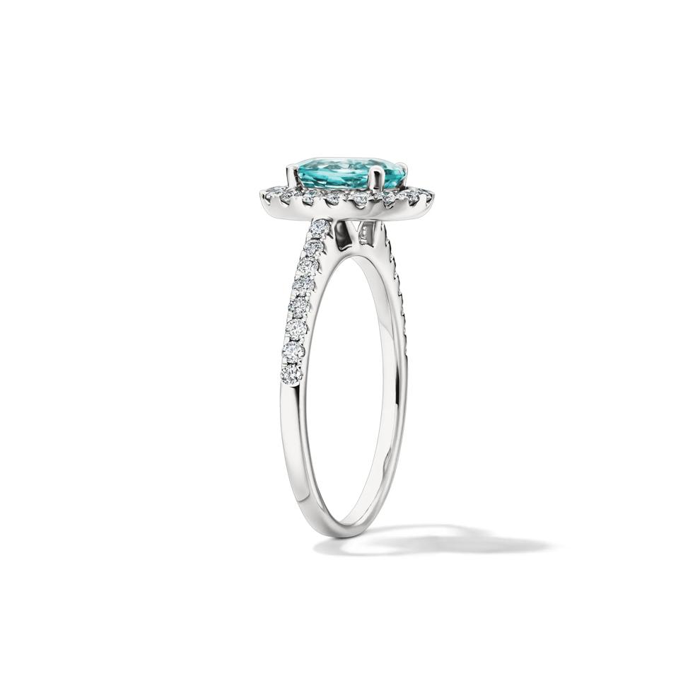 Paraiba Tourmaline &amp; Diamond Halo Ring in 14K White Gold (3/8 ct. tw.) – Image 2 of 2
