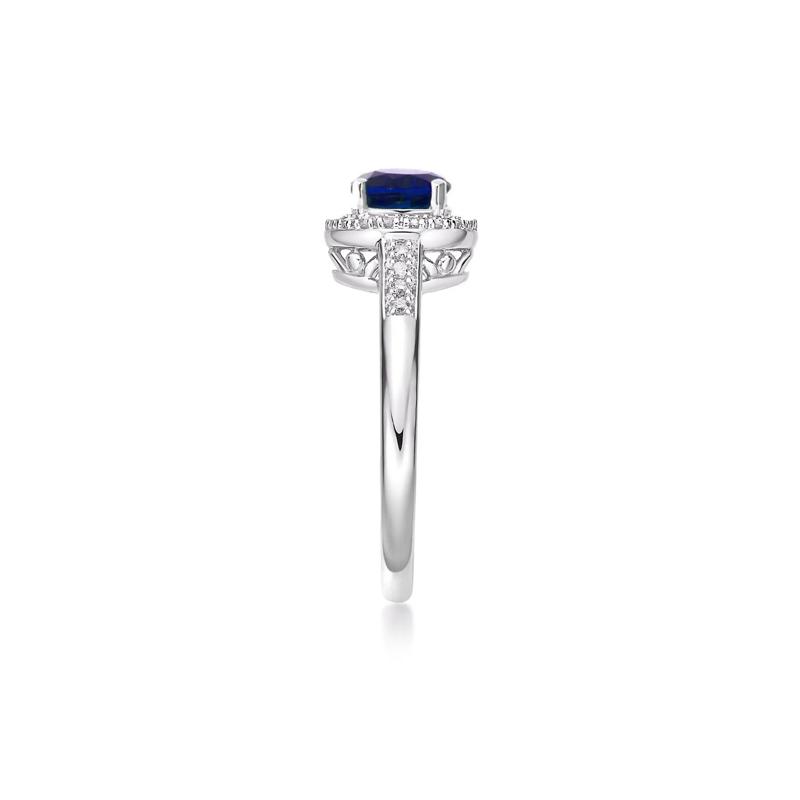 Lab Created Sapphire &amp; 1/8 ct. tw. Diamond Ring in Sterling Silver – Image 3 of 3