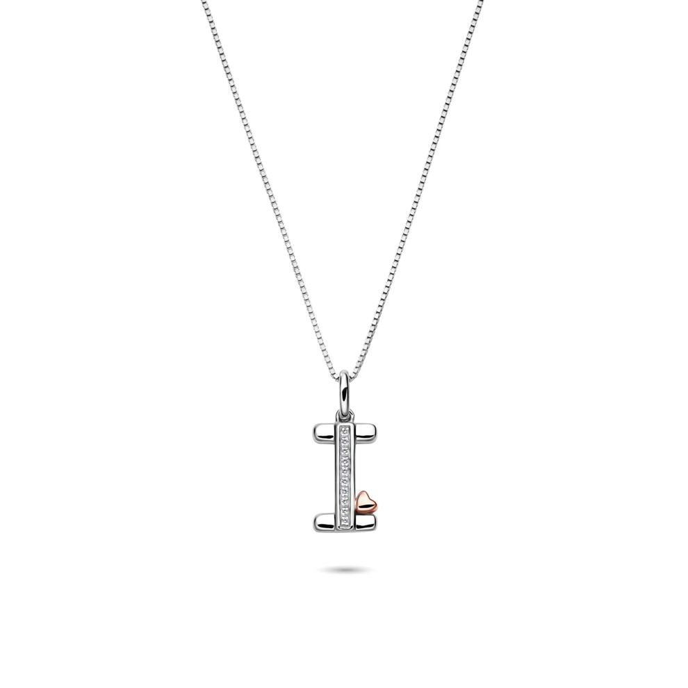 Diamond Accent Initial I Pendant in Sterling Silver and 14K Rose Gold – Image 1 of 5
