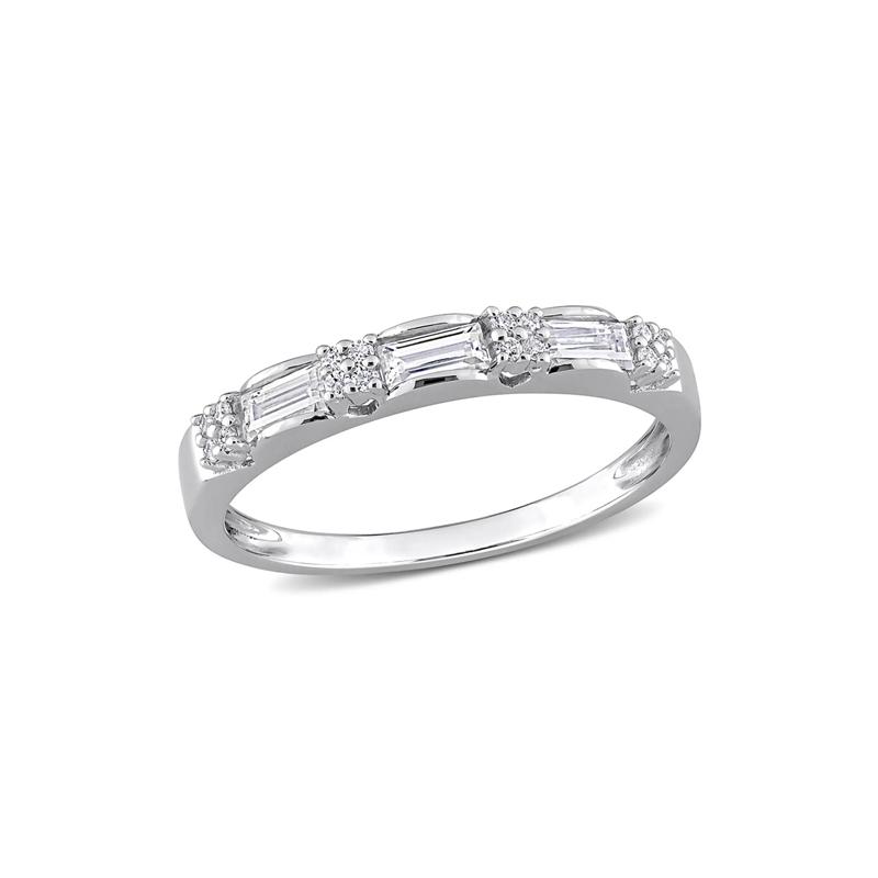 Three-Stone Moissanite Stacking Ring in Sterling Silver &#40;2/5 ct. dew&#41; – Image 1 of 5