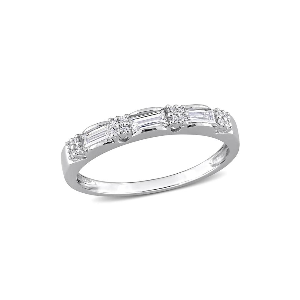 Three-Stone Moissanite Stacking Ring in Sterling Silver (2/5 ct. dew) – Image 1 of 5