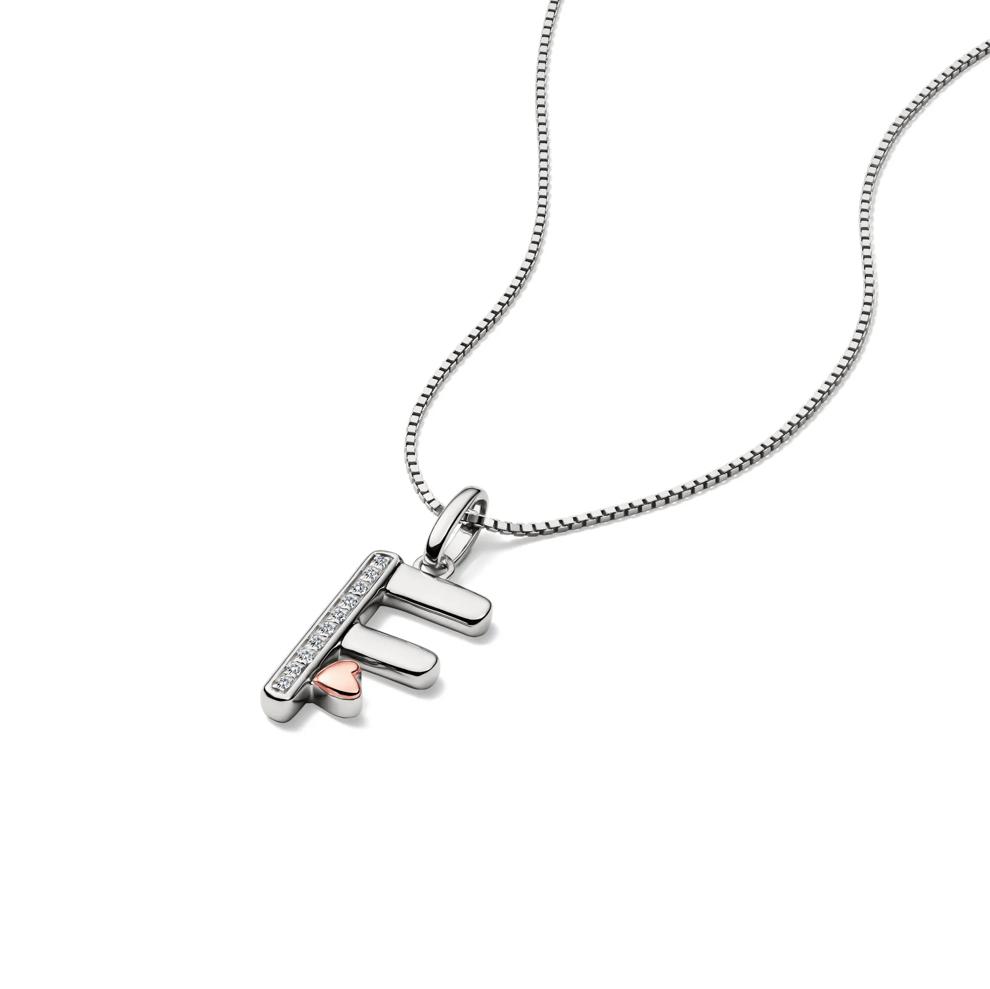 Diamond Accent Initial F Pendant in Sterling Silver and 14K Rose Gold – Image 4 of 5