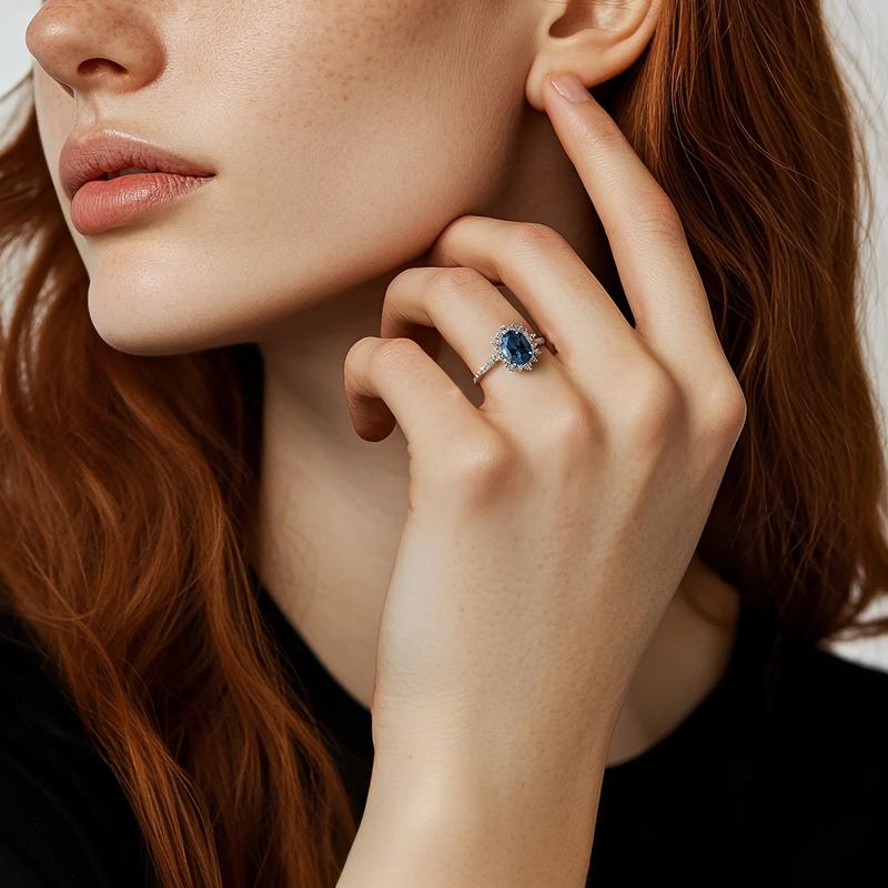 Ingrid London Blue Topaz and Diamond Engagement Ring in 14K White Gold &#40;5/8 ct. tw.&#41; – Image 4 of 4