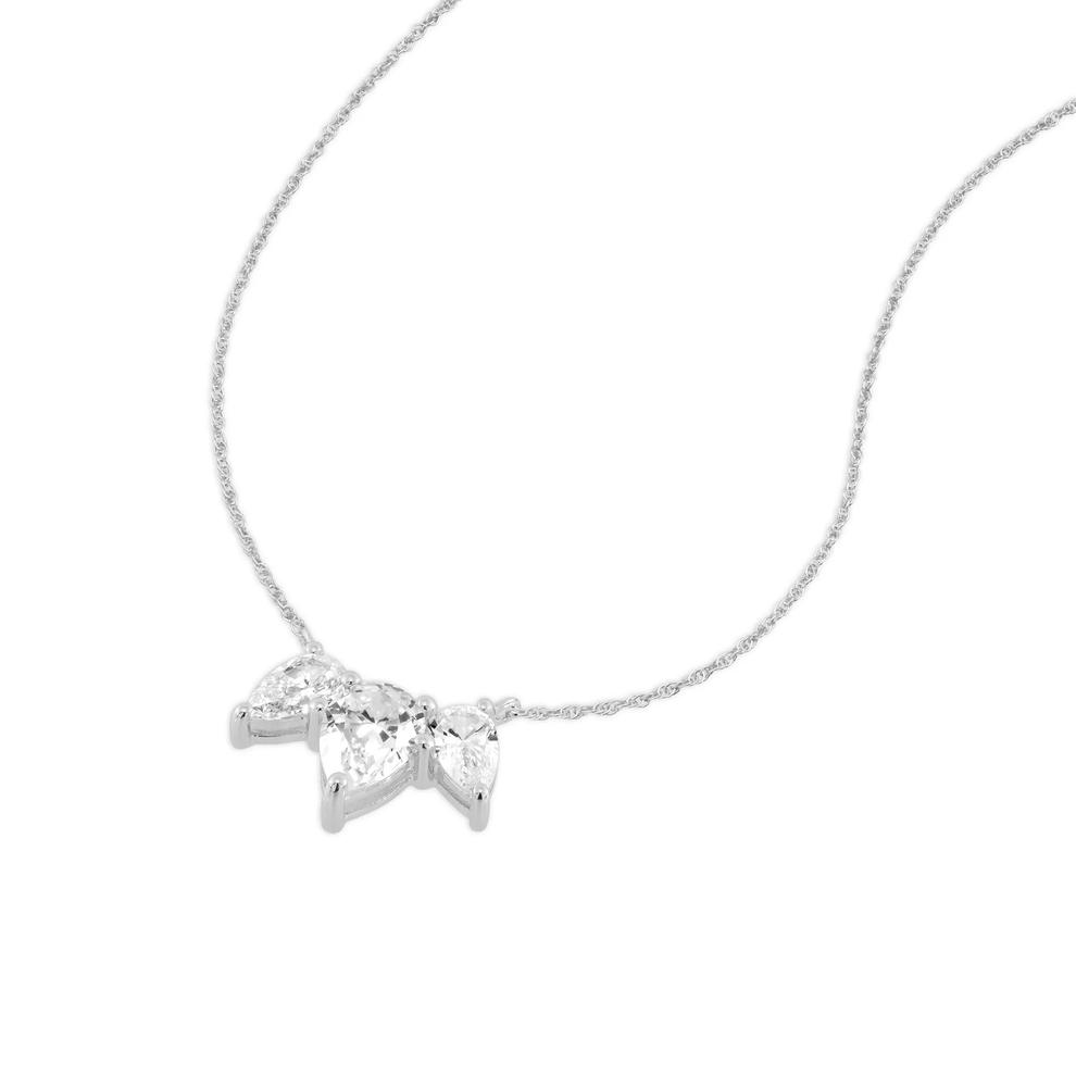 Lab Grown Diamond Three-Stone Pendant Necklace in 14K White Gold (1 ct. tw.) – Image 3 of 4