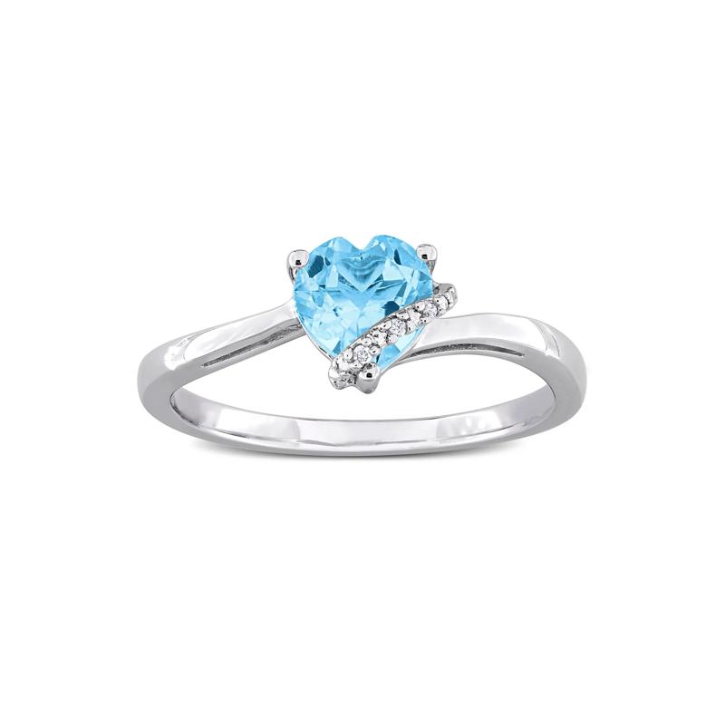 Heart-Shaped Blue Topaz and Diamond Accent Ring in Sterling Silver – Image 1 of 5