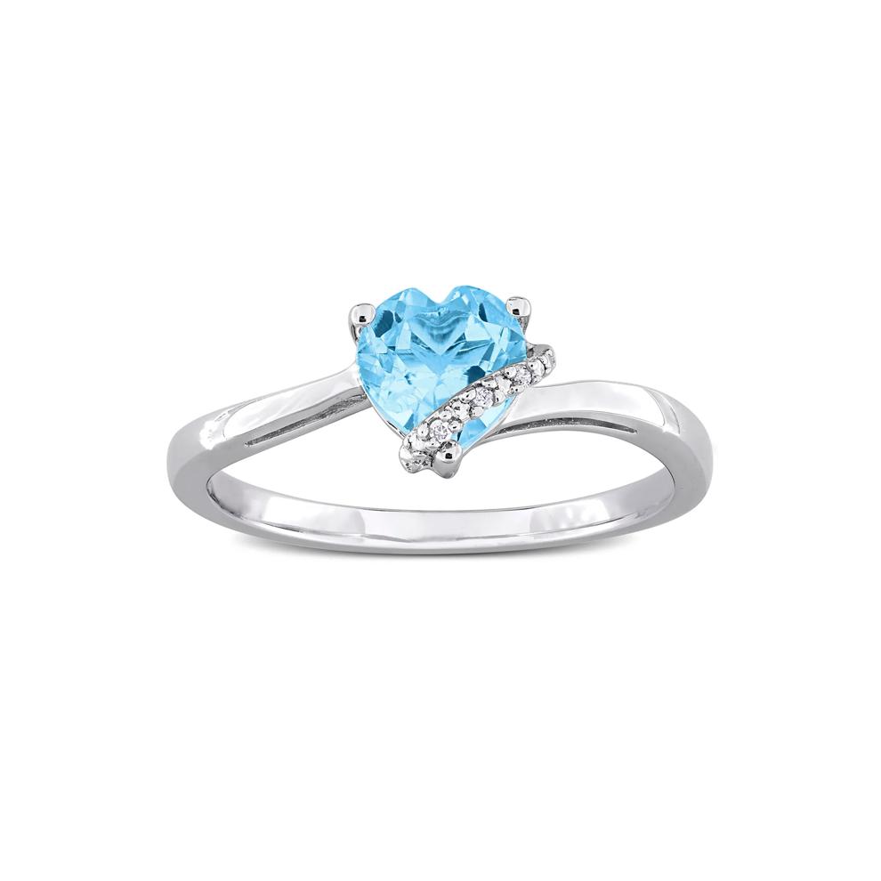 Heart-Shaped Blue Topaz and Diamond Accent Ring in Sterling Silver – Image 1 of 5