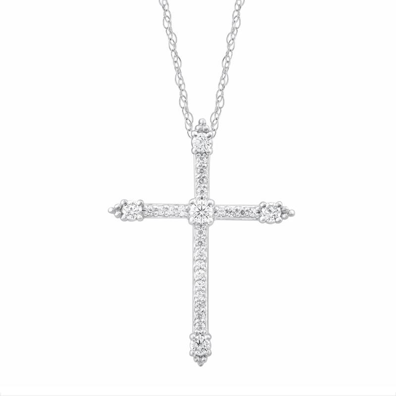 Diamond Cross Pendant in 14K White Gold &#40;1/4 ct. tw.&#41; – Image 1 of 3