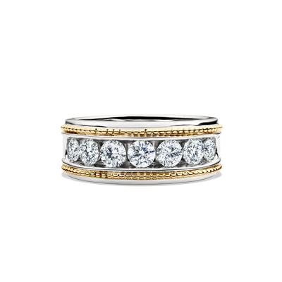 Men’s Lab Grown Diamond Band in 10K White and Yellow Gold (1 1/2 ct. tw.) 