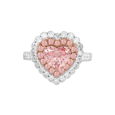 Lab Grown Diamond Pink Heart Halo Engagement Ring in 14K White Gold (3 1/4 ct. tw.)