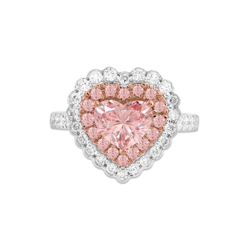 Lab Grown Diamond Pink Heart Halo Engagement Ring in 14K White Gold (3 1/4 ct. tw.) – Image 1 of 4