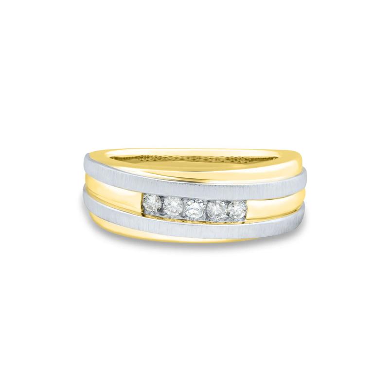 Men&rsquo;s Diamond Wedding Band in 10K Yellow and White Gold &#40;1/4 ct. tw.&#41; – Image 1 of 3