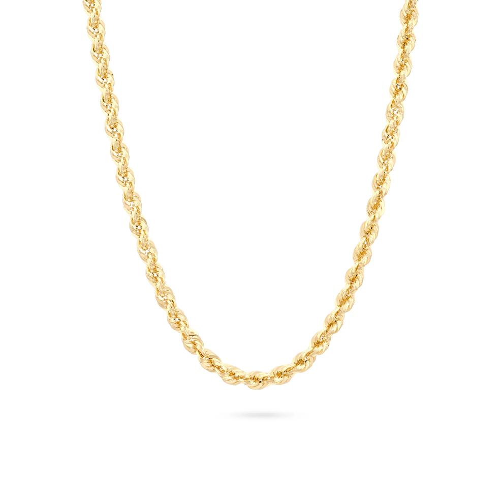 Heavy Hollow Glitter Rope Chain Necklace in 10K Yellow Gold, 24" – Image 1 of 5
