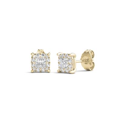 Lab Grown Diamond Princess-Cut Halo Earrings in 14K Gold