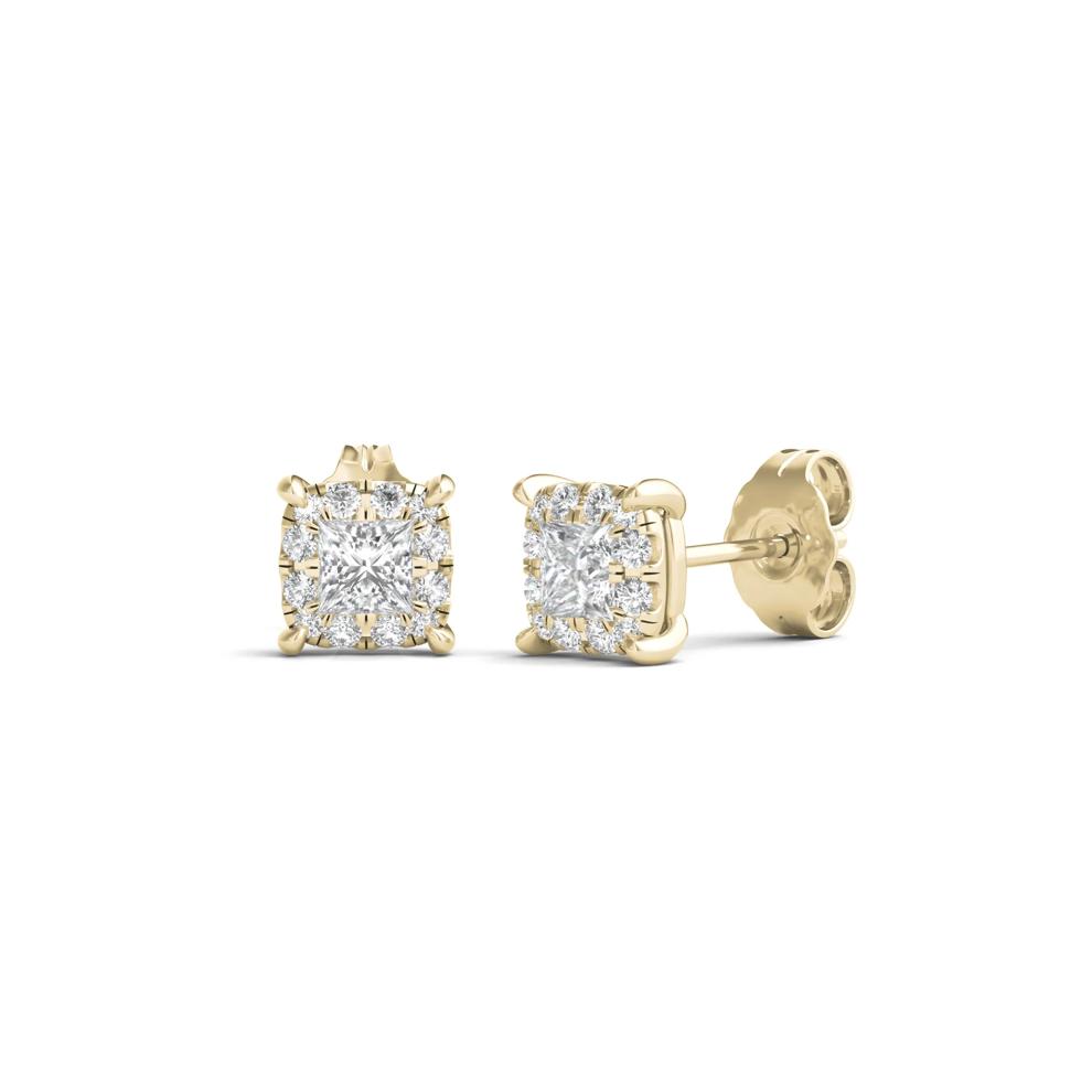 Lab Grown Diamond Princess-Cut Halo Earrings in 14K Yellow Gold (1/2 ct. tw.) – Image 1 of 1