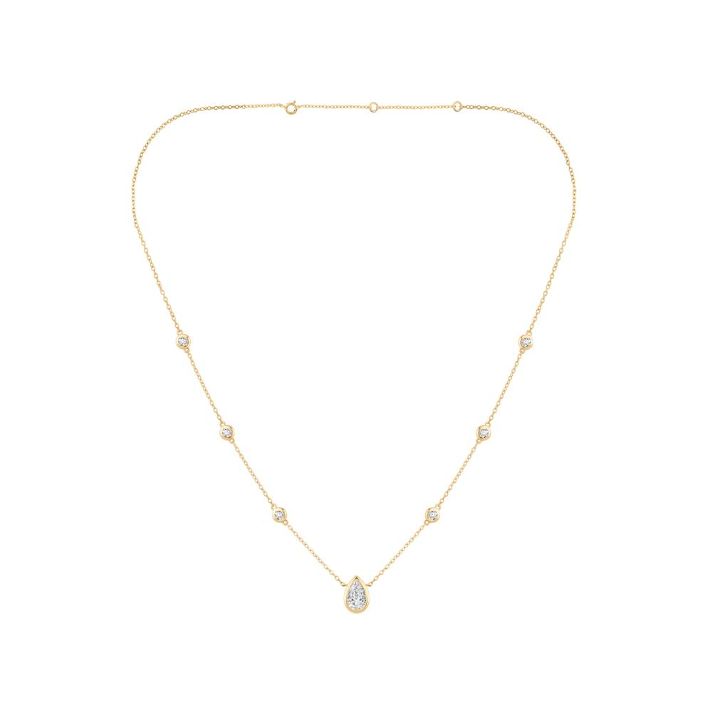 Lab Grown Diamond Pear-Shaped Center Station Necklace in 10K Yellow Gold (1 5/8 ct. tw.) – Image 4 of 4