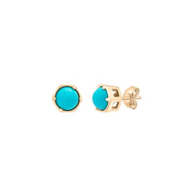 Cabochon Turquoise Stud Earrings in 10K Yellow Gold