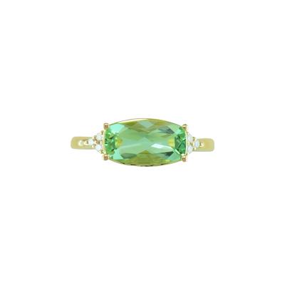 Green Quartz and Diamond Accent Ring in 10K Yellow Gold