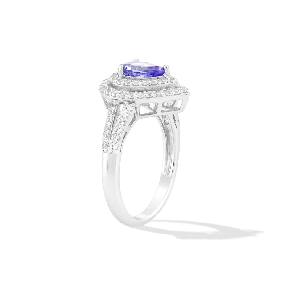 Tanzanite &amp; Lab-Created White Sapphire Halo Ring in Sterling Silver – Image 3 of 4