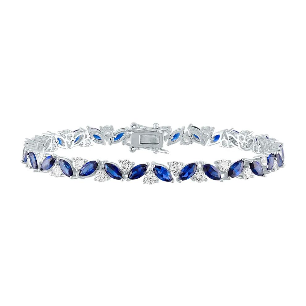 Lab Created Blue &amp; White Sapphire Bracelet in Sterling Silver – Image 1 of 2