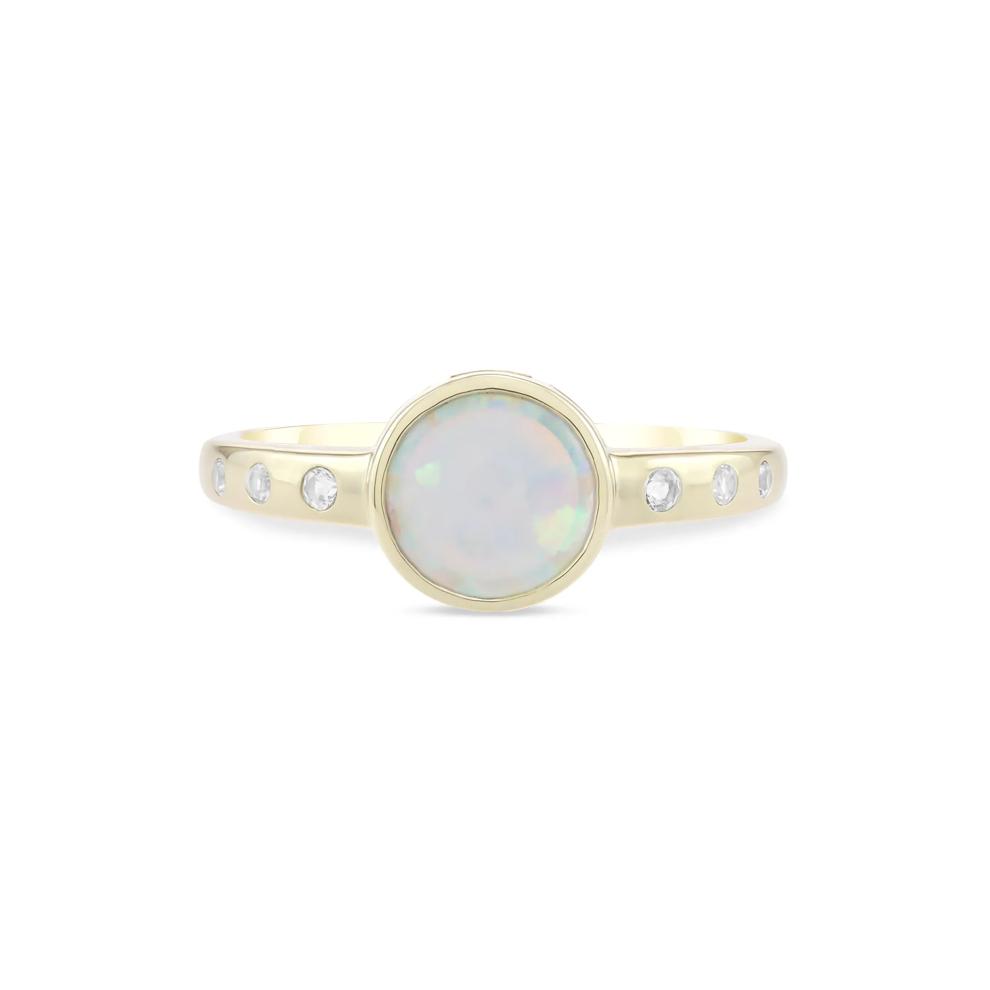 Lab-Created Opal &amp; Lab-Created White Sapphire Ring in 10K Yellow Gold – Image 1 of 4