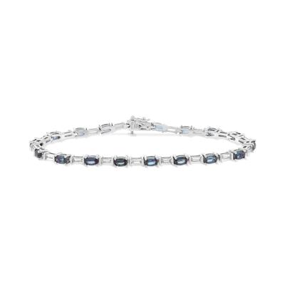 Lab-Created Alexandrite & Lab-Created White Sapphire Alternating Line Bracelet in Sterling Silver, 7.25"