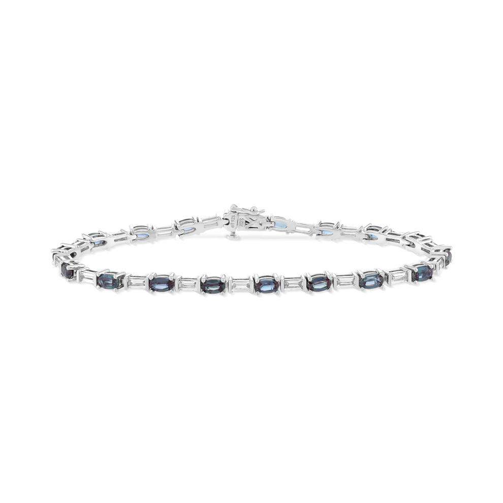 Lab-Created Alexandrite &amp; Lab-Created White Sapphire Alternating Line Bracelet in Sterling Silver, 7.25" – Image 1 of 2