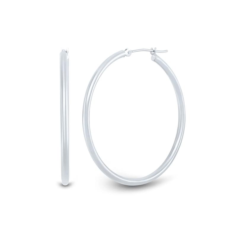 Polished Hoop Earrings in 14K White Gold, 35MM  – Image 1 of 2