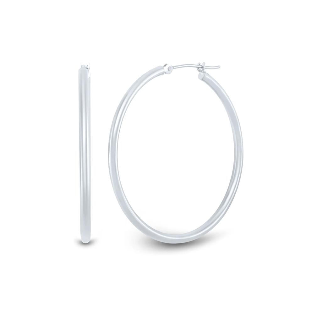 Polished Hoop Earrings in 14K White Gold, 35MM  – Image 1 of 2