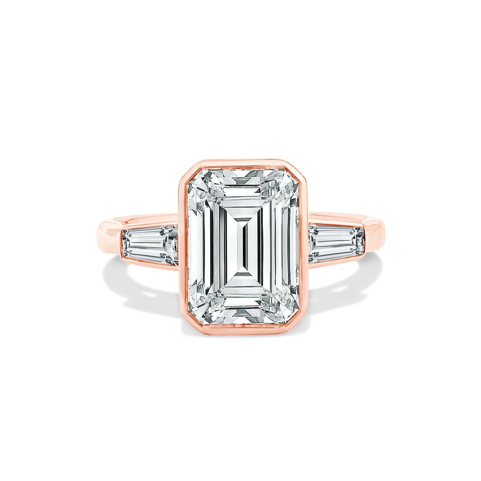 Lab Grown Diamond Emerald &amp; Baguette Engagement Ring in 14K Rose Gold (4 1/4 ct. tw.) – Image 1 of 4