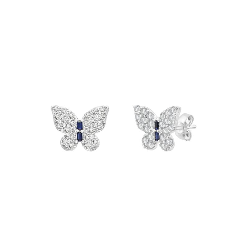 Lab-Created Blue and White Sapphire Butterfly Pendant and Stud Earring Box Set in Sterling Silver – Image 6 of 6