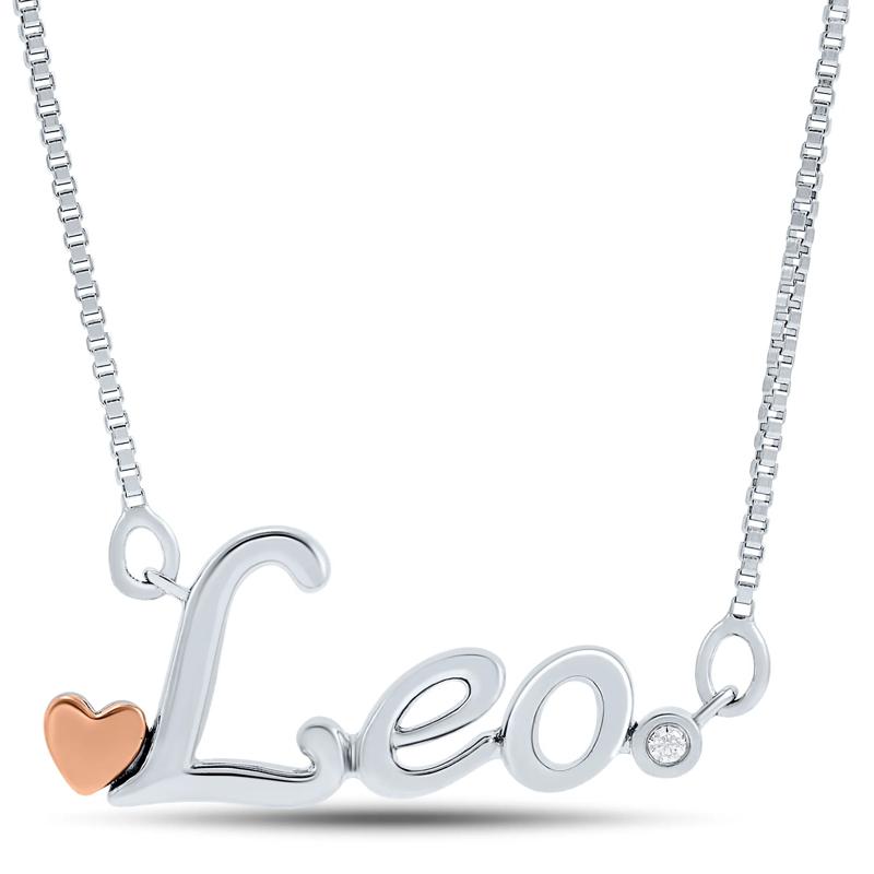Diamond Accent Leo Zodiac Pendant in Sterling Silver and 14K Rose Gold  – Image 1 of 4