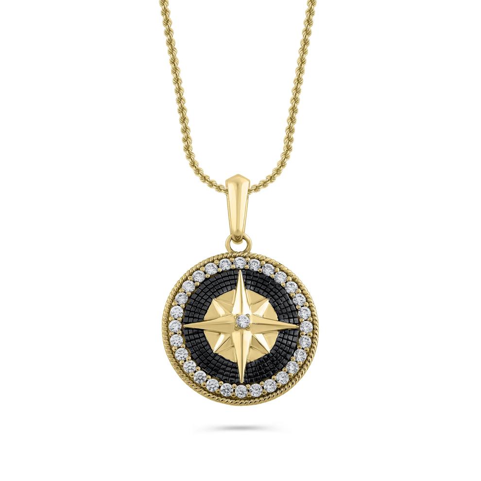 Men's Lab Grown Diamond Compass Pendant Necklace in 10K Yellow Gold (1/2 ct. tw.) – Image 1 of 4