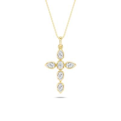 Lab Grown Diamond Cross Pendant Necklace in 14K Yellow Gold (1/2 ct. tw.)