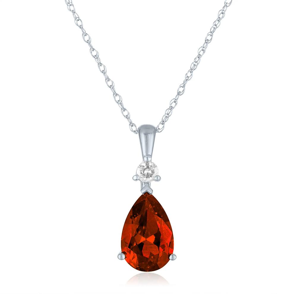 Garnet and Lab-Created White Sapphire Pendant in 10K White Gold – Image 1 of 3