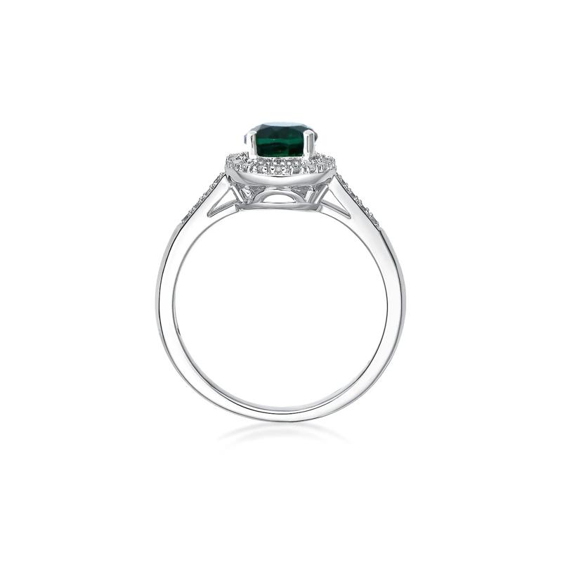 Lab Created Emerald &amp; 1/8 ct. tw. Diamond Ring in Sterling Silver – Image 2 of 3