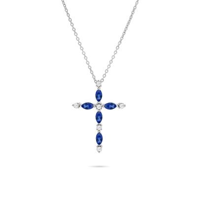 Blue Sapphire & Diamond Cross Pendant in Sterling Silver (1/5 ct. tw.)