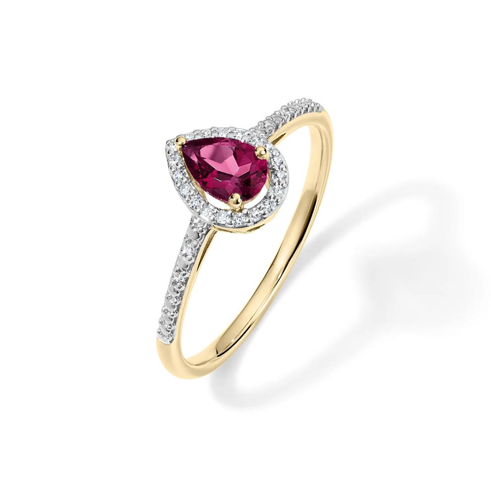 Garnet &amp; Diamond Accent Halo Ring in 10K Yellow Gold – Image 4 of 4