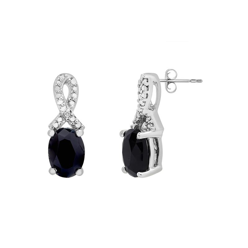 Oval Black Onyx Pendant and Earrings Set with Diamond Accents in Sterling Silver – Image 2 of 5