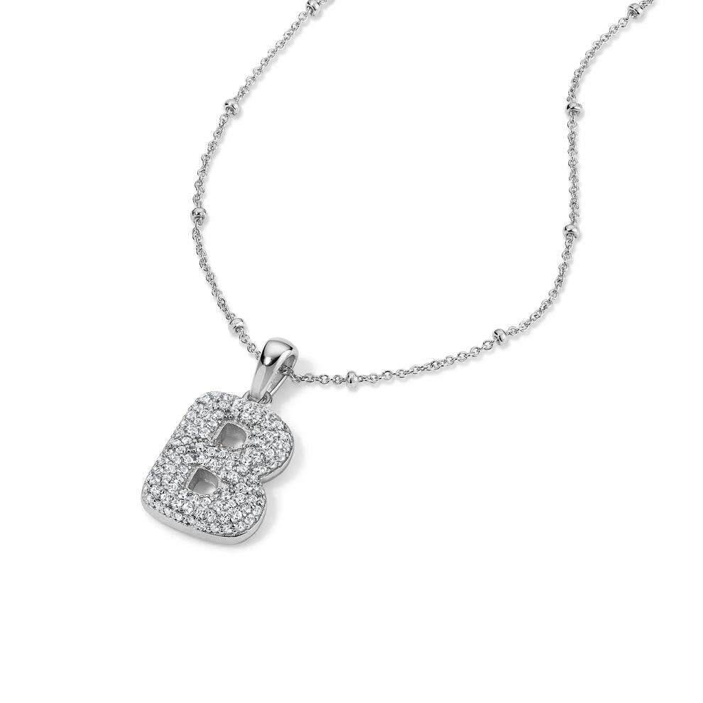 Lab-Created White Sapphire Pav&eacute; Bubble B Initial Pendant in Sterling Silver – Image 4 of 4
