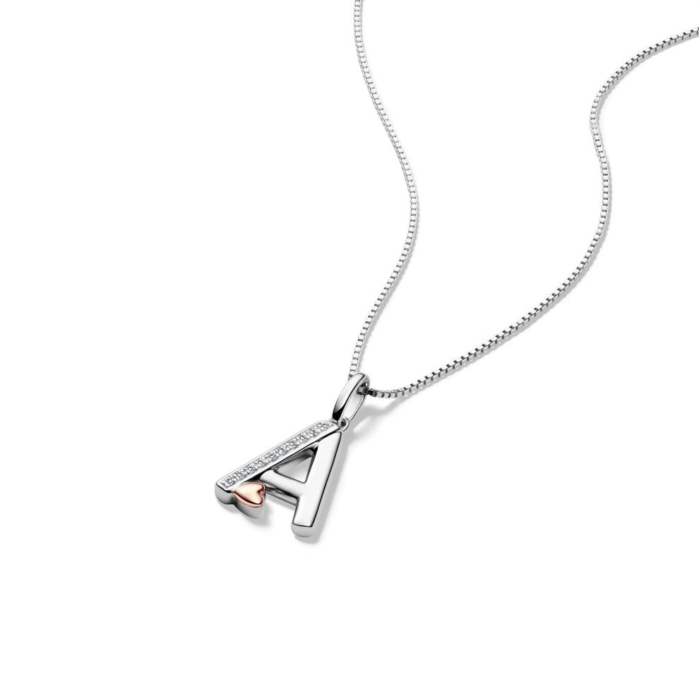 Diamond Accent Initial A Pendant in Sterling Silver and 14K Rose Gold – Image 4 of 5