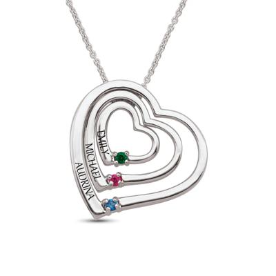 custom gemstone heart pendant with personalized engraving (3 Stones)