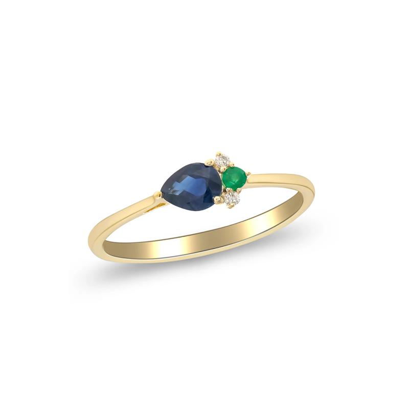 Blue Sapphire, Emerald and Diamond Ring in 10K Yellow Gold &#40;1/7 ct. tw.&#41; – Image 5 of 5