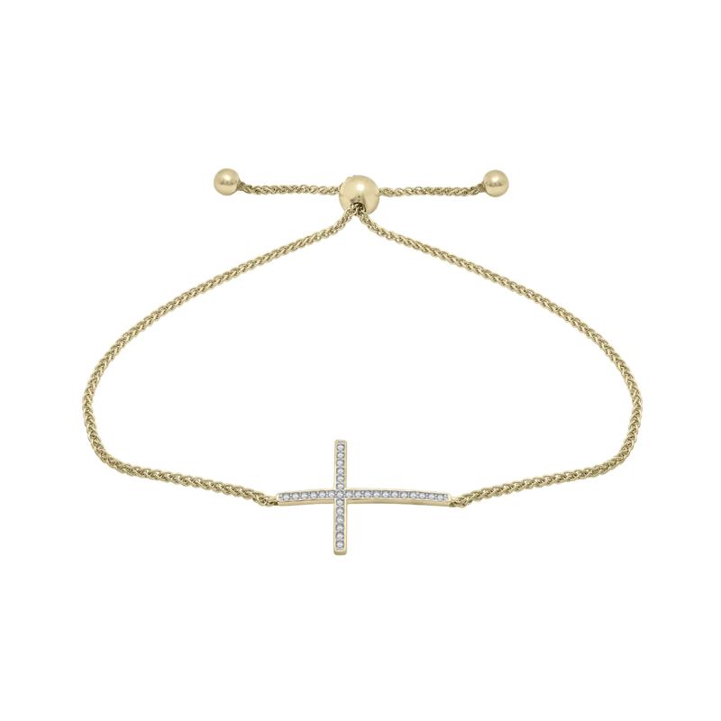 Diamond Cross Bolo Bracelet in 10K Yellow Gold &#40;1/10 ct. tw.&#41; – Image 1 of 1
