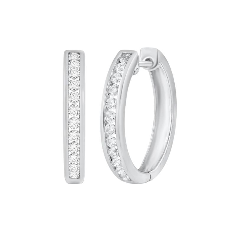 Channel-Set Diamond Hoop Earrings in 10K White Gold &#40;1/2 ct. tw.&#41; – Image 1 of 1