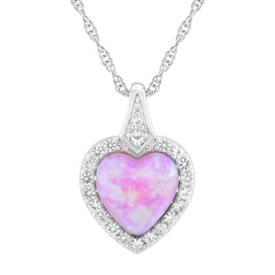Lab-Created Pink Opal & Lab-Created White Sapphire Halo Heart Pendant in Sterling Silver