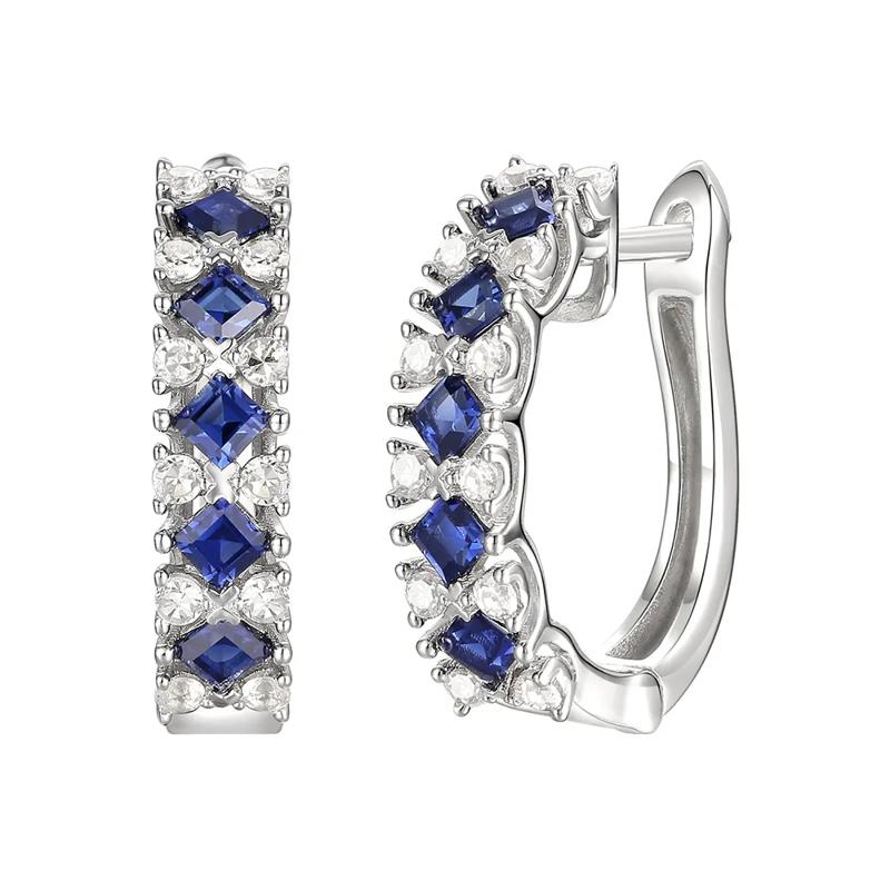 シロップ Blue Sapphire & Diamond Hoop Earrings in 10K White Gold
