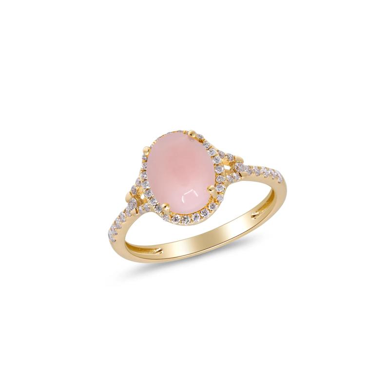 Pink Opal and Diamond Halo Ring in 10K Yellow Gold &#40;1/4 ct. tw.&#41; – Image 4 of 5