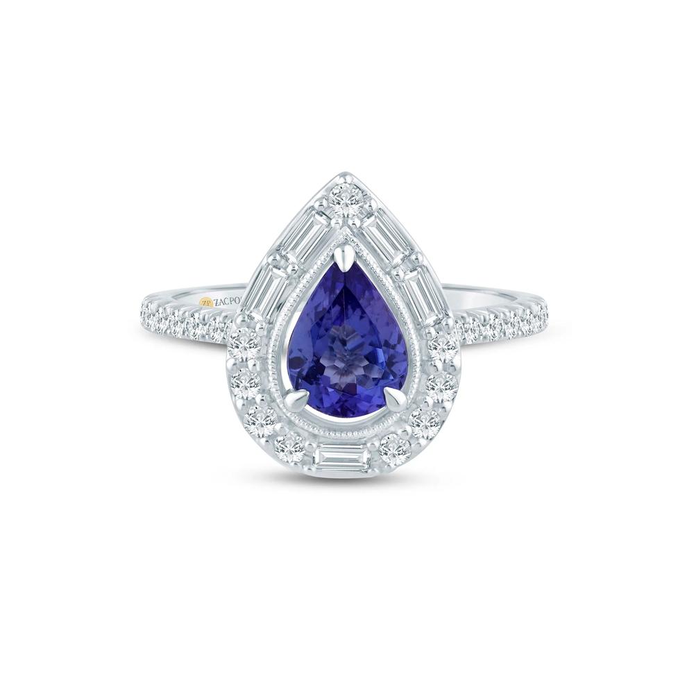 Tanzanite and Lab Grown Diamond Wedding Band in 14K White &amp; Yellow Gold (1/2 ct. tw.) – Image 1 of 3