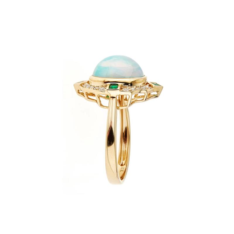 Opal, Emerald &amp; 1/5 ct. tw. Diamond Ring in 10K Yellow Gold – Image 3 of 3